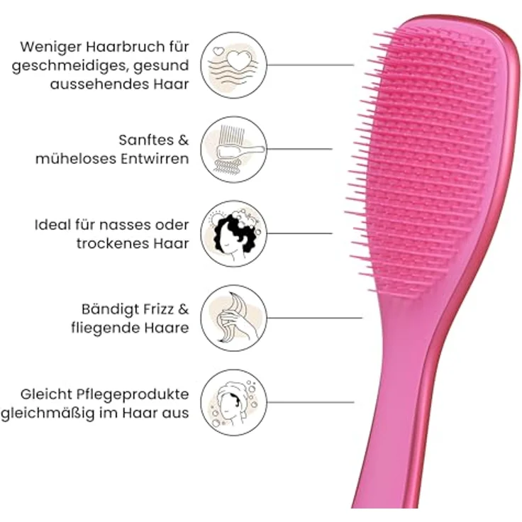 Tangle Teezer Ultimate Detangler Haarbürste, Entwirrungsbürste für nasses & trockenes Haar, 325 Zwei-Stufen-Borsten, Afterparty Rosa mit Chrom-Finish – Bild 4