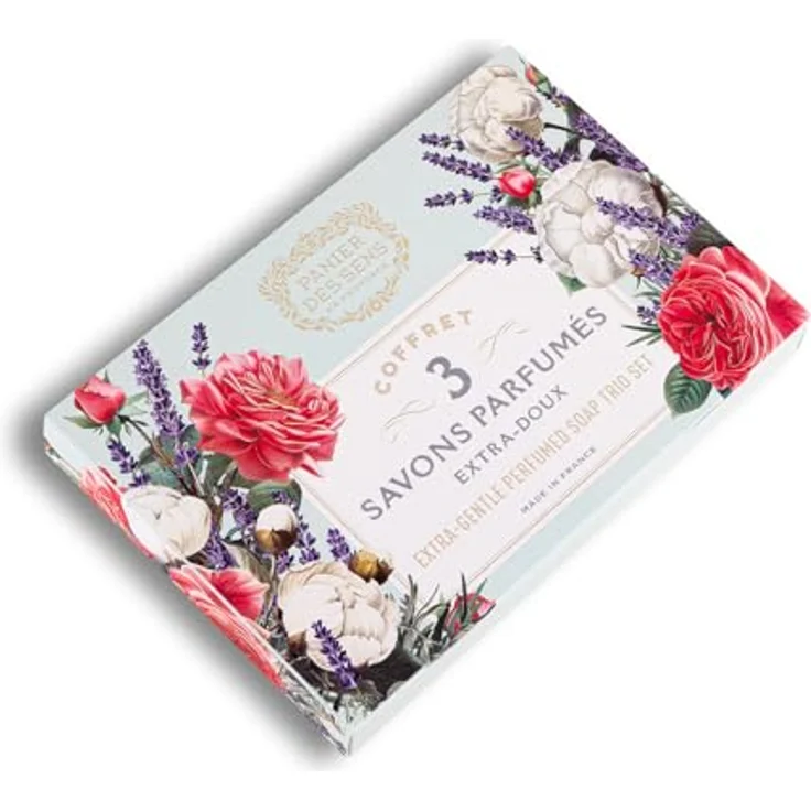 Panier des Sens Seife Geschenkset, 3 Stück je 100 g, mit Baumwolle, Rose & Lavendel, 97% natürliche Inhaltsstoffe, natürlich & vegan – Bild 4