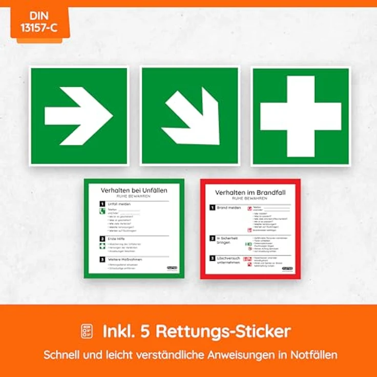 FLEXEO Erste-Hilfe-Koffer DIN 13157, Betriebsverbandkasten mit Wandhalterung, bruchsicher, orange – Bild 5