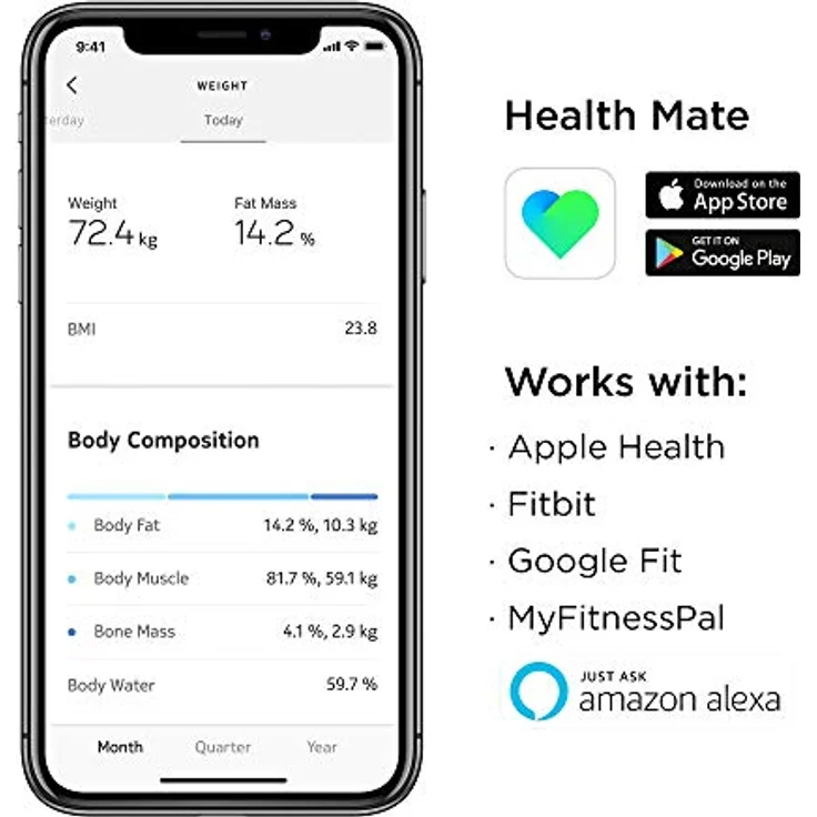 Withings Body+, Smart-Waage mit Körperfettmessung, BMI- und Muskelmasseanalyse, WLAN-Synchronisierung, Generalüberholt – Bild 2