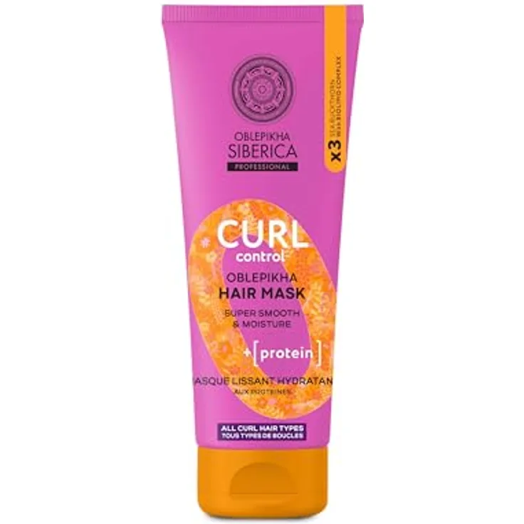 Natura Siberica OBLEPIKHA O. Curl Control Hair Mask, 200 ml, Haarmaske für elastische Locken, vegan, Sanddornöl