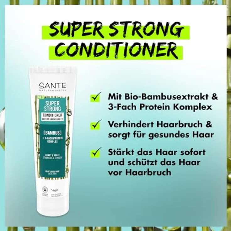 SANTE Naturkosmetik Super Strong Conditioner Bio-Bambus + 3-Fach Protein Komplex, vegane Haarspülung ohne Silikone, pflegt und stärkt kraftloses Haar, 150 ml – Bild 4