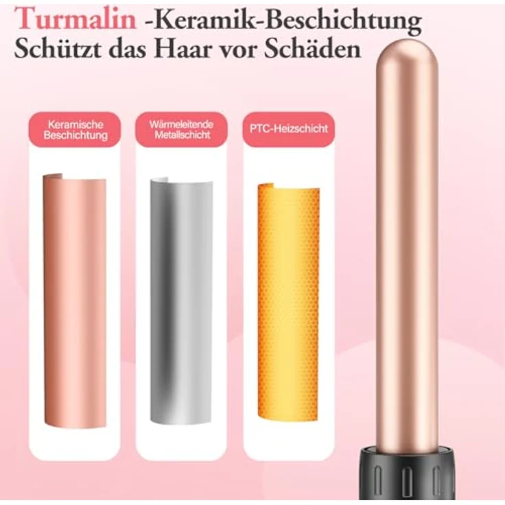 BESTOPE MIX Lockenstab 5 in 1, Keramik Lockenstab Set mit 9-32mm Aufsätzen, schnellaufheizend, 2 Temperatureinstellungen, Autoabschaltung, Schwarz – Bild 3
