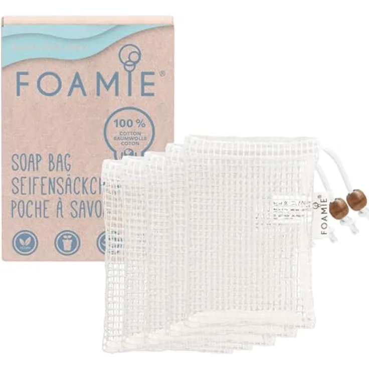 Foamie Seifensäckchen 5er Set, Bio Seifenbeutel aus 100% Baumwolle für festes Shampoo & Duschgel, sanftes Peeling & Mehr Schaumbildung, plastikfrei