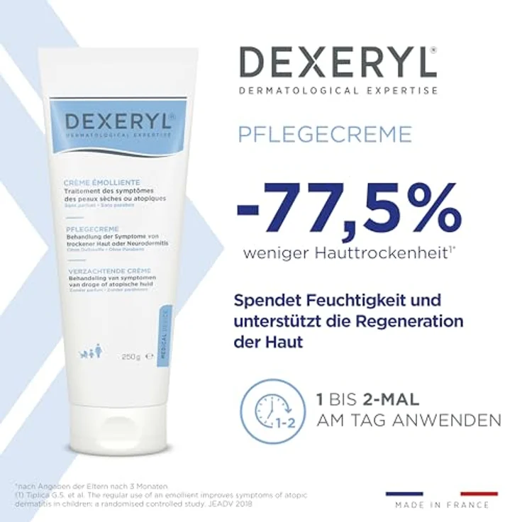 DEXERYL Pflegecreme für trockene Haut und Neurodermitis, 250 g medizinische Dermokosmetik aus der Apotheke – Bild 5