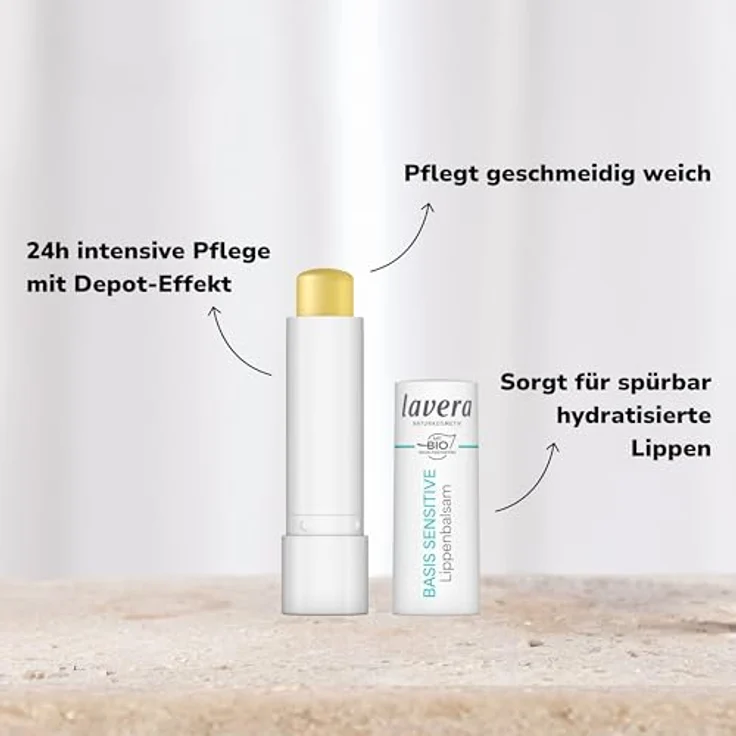 Lavera Basis Sensitive Lippenbalsam, Feuchtigkeitsspendend & Beruhigend für sensible Lippen, 24h Pflege, Naturkosmetik, 1 Stück – Bild 3