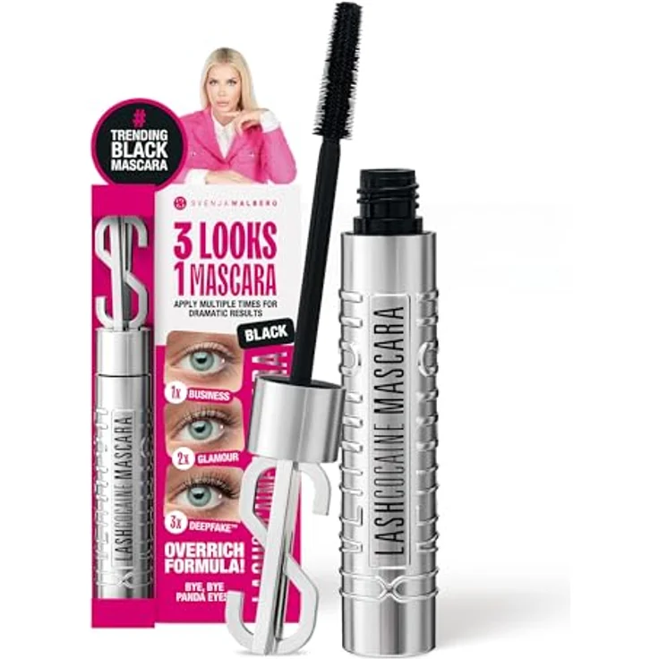 Svenja Walberg LASHCOCAINE OVERRICH MASCARA – 3LOOKS Technology, Wimperntusche mit natürlichem Wimpernwachstum, wischfest, vegan, TRENDING BLACK, Made in Germany – Bild 2