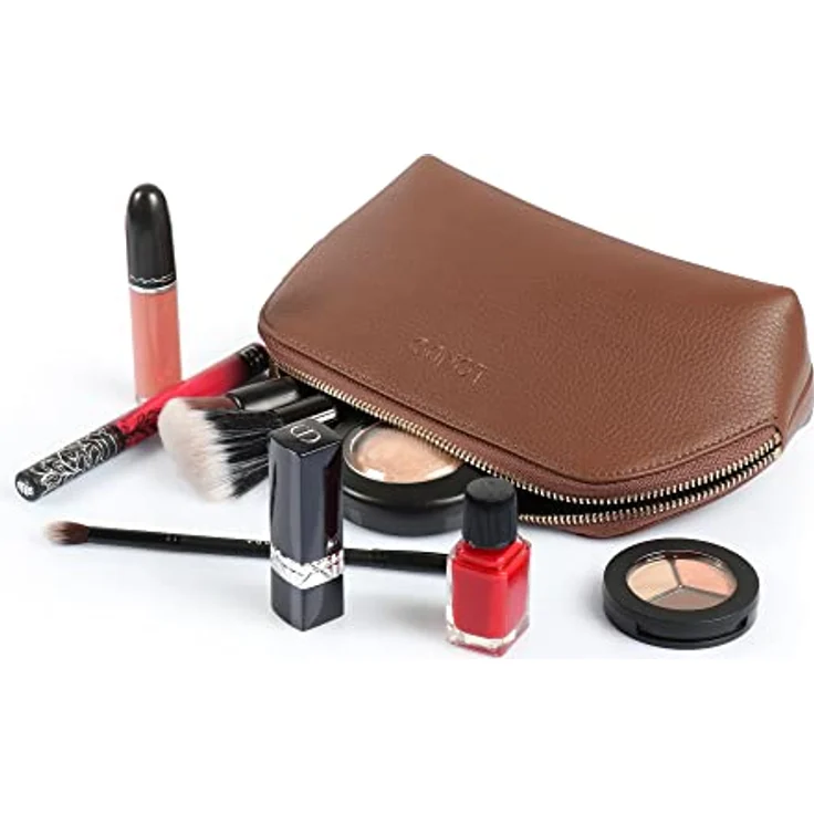 Londo Echtleder Kosmetiktasche, Schminktasche, Make up Tasche für Damen, Mädchen - Sonderfach mit Reisverschluss (Hellbraun) – Bild 3