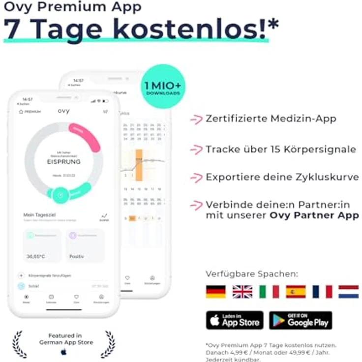 Ovy Basalthermometer, 1 Stk, zur Zykluskontrolle mit App (iOS & Android) von Ovy / Kinderwunsch, Baby Fieberthermometer oder hormonfreies Leben – Bild 7