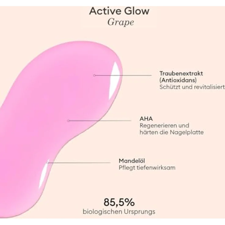 Manucurist Active Glow Grape, Biobasierter Nagellack und Nagelpflege mit Süßmandel und Himbeere, Lila, Nährend, Schnelltrocknend ohne UV Lampe, Ultra-glowy Finish – Bild 5