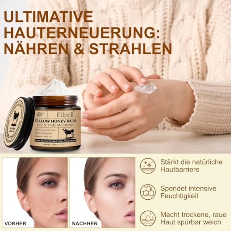 P-Beauty Cosmetic Accessories Tallow Honey Balm, 120g, Feuchtigkeitscreme für Gesicht und Körper, 100% natürliche Inhaltsstoffe, täglich einsetzbar – Bild 7