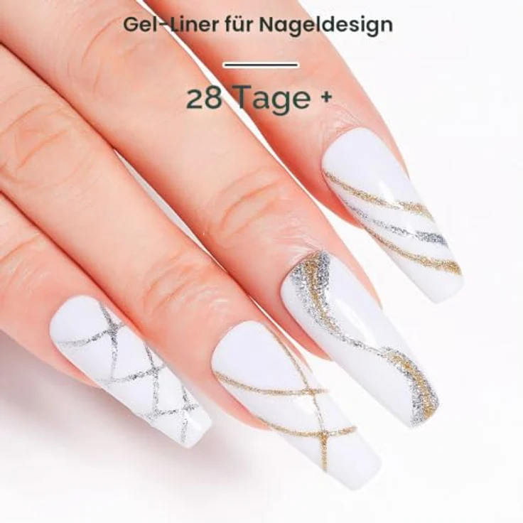 AIMEILI Gel Liner Nail Art Set, 2PCS Silber Gold 8ml Glitter für UV/LED, feiner Pinsel für DIY Nageldesigns – Bild 5