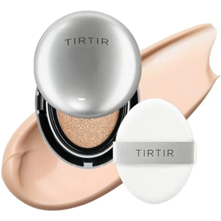 TIRTIR Aura Glow Korean Cushion Foundation, 29 Stunden strahlende Abdeckung, Minigröße (0,15 Fl Oz), 21C Cool Ivory, silberfarbenes Kissen – Bild 1
