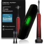 Tristan Auron Schallzahnbürste Business Class – Elektrische Zahnbürste mit UV-Reiseetui – 5 Modi & 55.000 Schwingungen – 2 Bürstenköpfe – Schallzahnbürste für Reisen & Alltag (Rot)