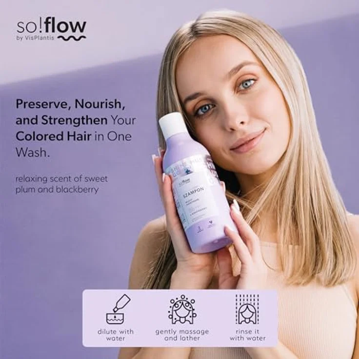 Vis Plantis SO!FLOW Shampoo für coloriertes Haar, 400 ml, revitalisierende Reinigung mit Keratin, vegan – Bild 2