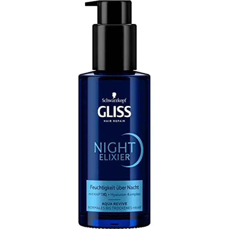 Gliss Night Elixier Aqua Revive (100 ml), Haarserum versorgt normales bis trockenes Haar im Schlaf mit Feuchtigkeit, Haarpflege repariert das Haar langanhaltend