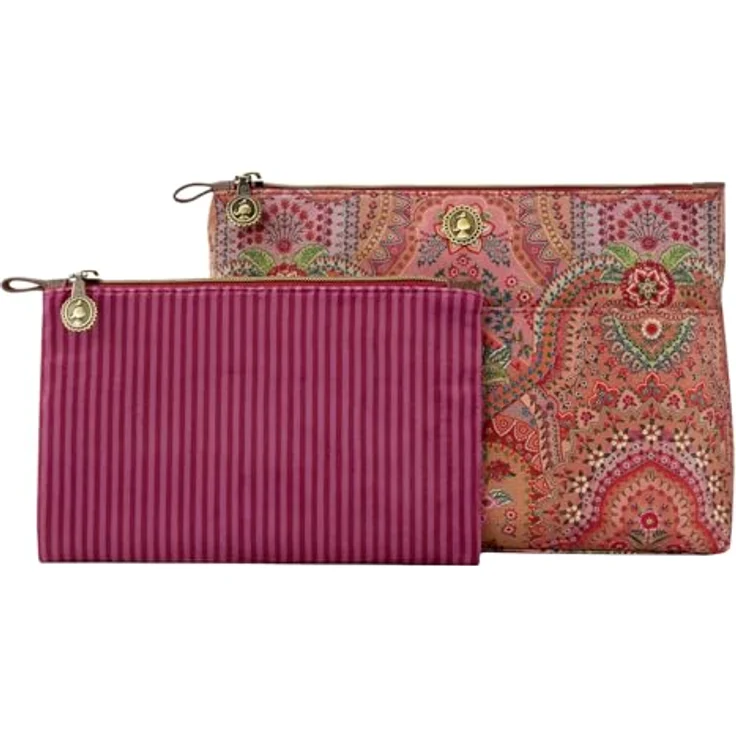 PIP Studio Caryn Kosmetiktasche Jabali 2er Set aus Polyestersamt, mit afrikanischem Blumenmuster in Rot, 26 x 7,5 x 18 cm – Bild 1