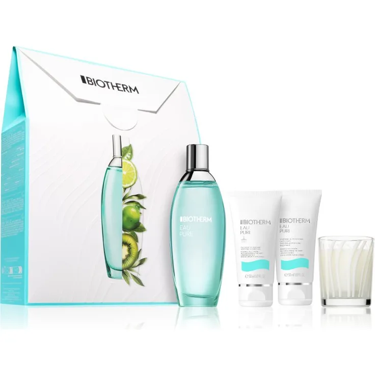 Biotherm Eau Pure Geschenkset für Damen, 100 ml Eau de Toilette, 50 ml Duschgel, 50 ml Bodylotion, 70 g Kerze, frischer Duft für warme Tage
