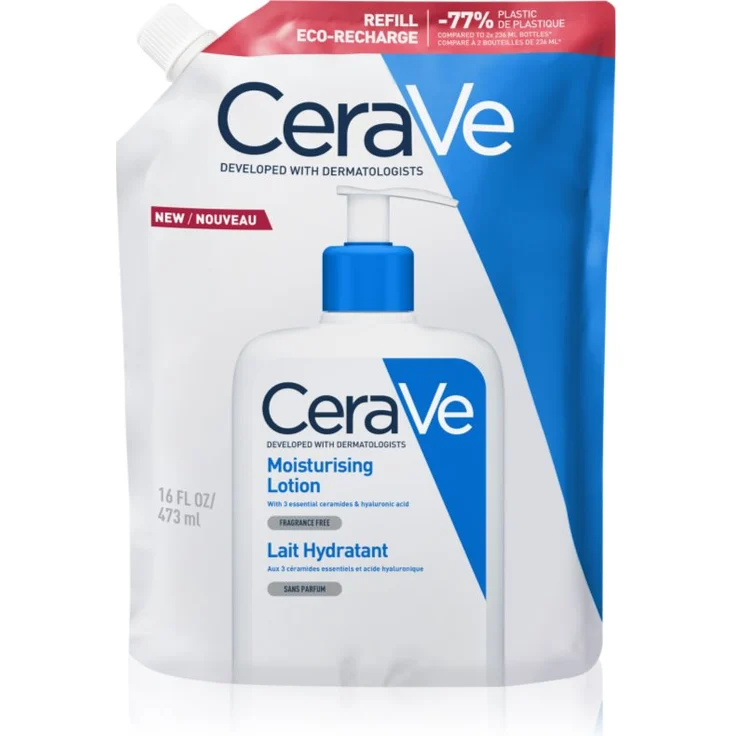 CeraVe Refill Moisturizing Lotion, feuchtigkeitsspendende Gesichts- und Bodylotion für trockene und sehr trockene Haut, 473 ml, hypoallergen, zieht schnell ein