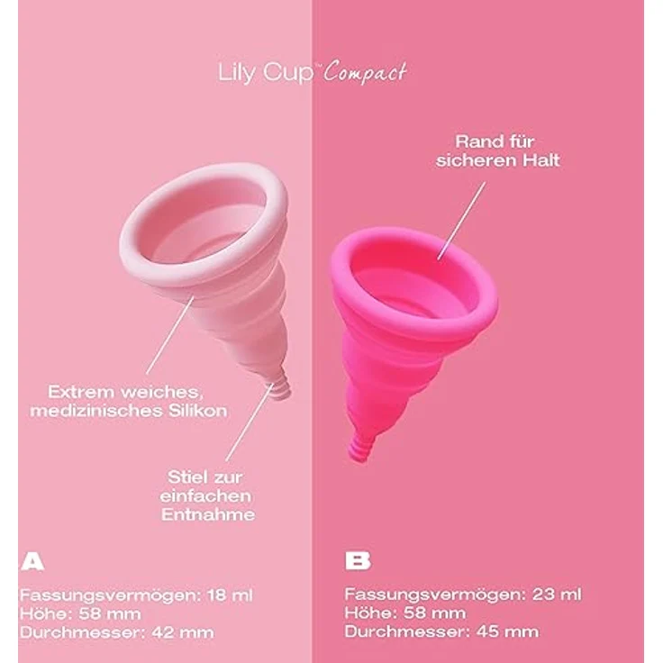 Intimina Lily Cup Compact B, Menstruationstasse 23 ml aus hypoallergenem Silikon, wiederverwendbar, für Sport und Schwimmen geeignet, inkl. Textilbeutel – Bild 6