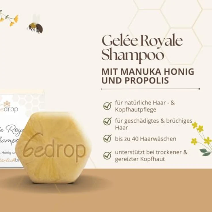bedrop Festes Shampoo mit Gelée Royale, Manuka Honig & Propolis für brüchiges, sanftes & gesundes Haar, feste Haarseife - 65g – Bild 2