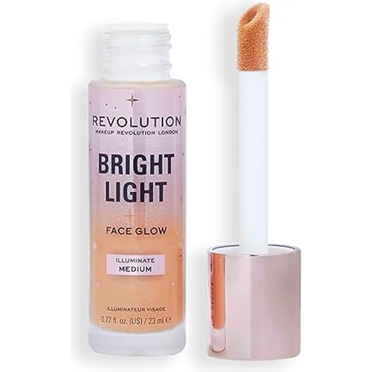 Makeup Revolution Bright Light Face Glow, aufhellendes Tönungsfluid, Farbton Illuminate Medium, 23 ml, veganer Highlighter für einen einheitlichen Teint