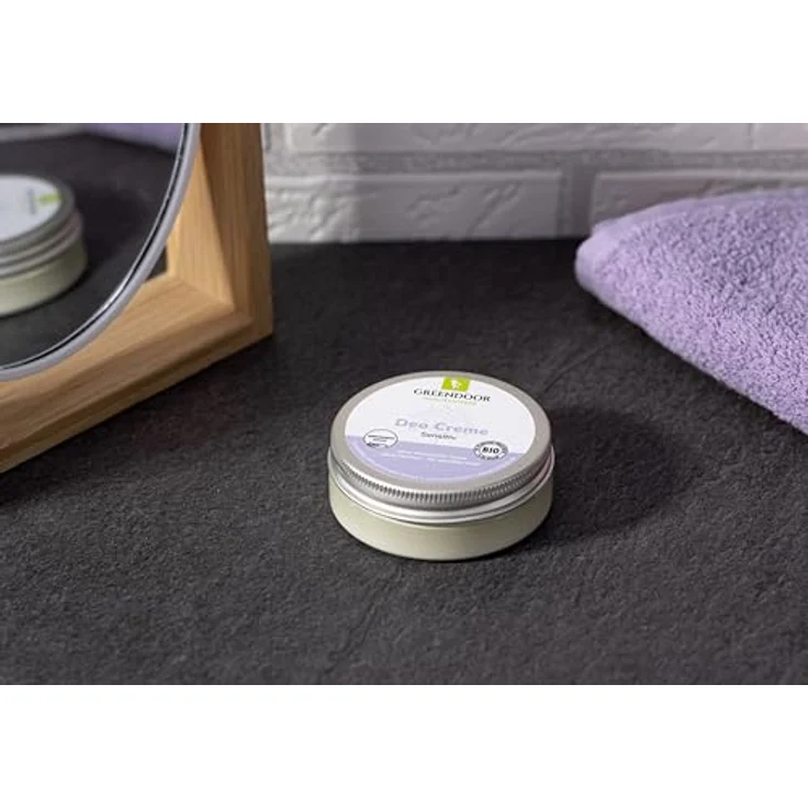 GREENDOOR Deo Creme Sensitiv 50ml, wirksames natürliches Deodorant ohne Parfum und ohne Aluminium, vegan, Tiegel aus 100% Altkunststoff, mit Bio Kokosöl virgin, Bio Kakaobutter virgin, ohne Allergene – Bild 5
