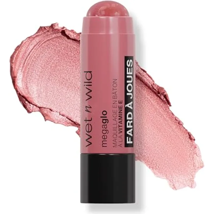 Wet n Wild MegaGlo Creme-Rouge Stick, Farbton Dusty Pink - 6 g, leichtes Rouge mit Glitzereffekt, vegan