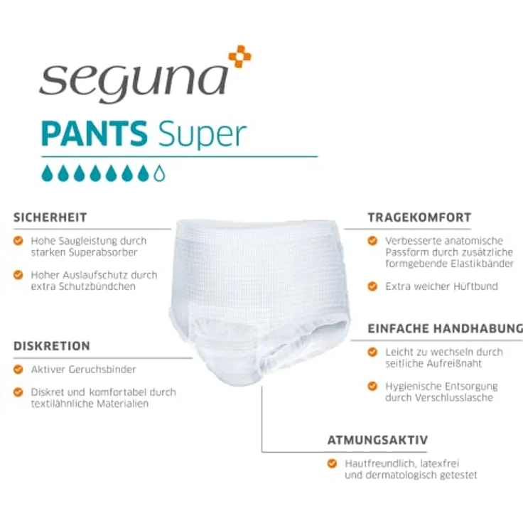 Seguna SEGUNA Pants Super, Inkontinenz Pants, Windelhosen für Erwachsene, Frauen, Männer, Inkontinenzhosen bei Blasenschwäche (M, Saugleistung 1.740 ml, 4 x 20 Stück) – Bild 5