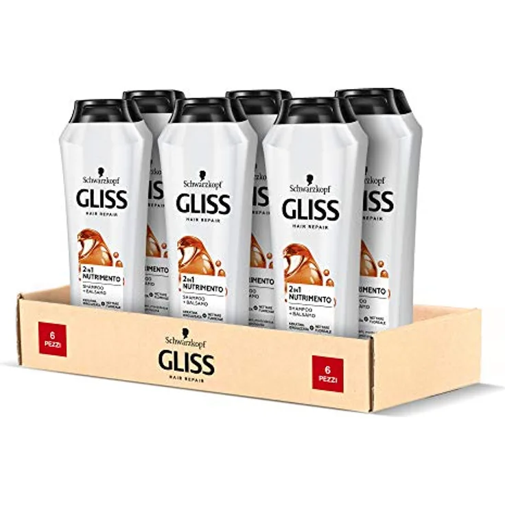 Schwarzkopf Gliss 2in1 Shampoo und Pflegespülung, gesundes Haar, Geschmeidigkeit und Glanz, für normales Haar, mit hydrolysiertem Keratin und Blumennektar, 6er Pack x 250 ml