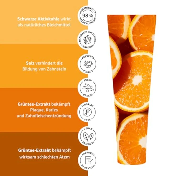 Ecodenta Toothpaste Black Orange Whitening Zahnpasta für perfekt weiße Zähne mit Orangengeschmack 100 ml Unisex – Bild 4