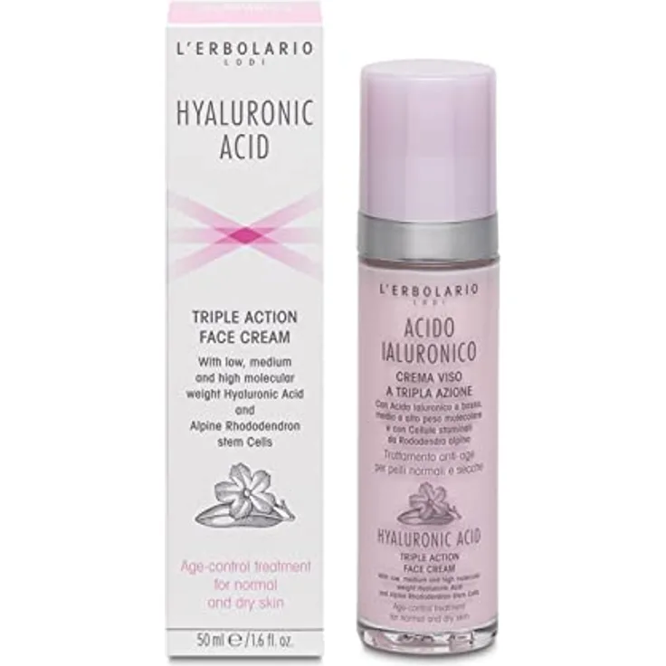 L'Erbolario Hyaluronsäure Gesichtscreme mit Dreifachwirkung für Mischhaut, 50 ml, vegane Naturkosmetik, ohne Parabene und Silikone