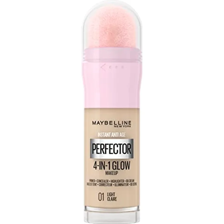 Maybelline New York 4-in-1 Make Up mit Concealer, BB Cream, Highlighter und Primer, für einen perfekten Teint, Foundation mit leichter Deckkraft, Instant Perfector Glow, Nr. 01 Light, 20 ml