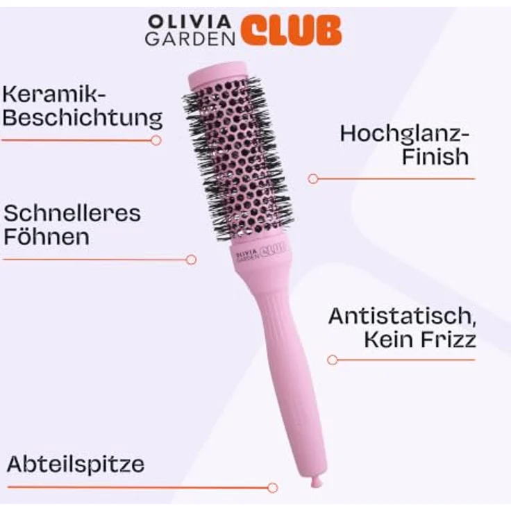 Olivia Garden Club The Glow Blowout Ceramic Round Brush Pink, Runde Haarbürste für voluminöse Frisuren, S, 1 St. – Bild 5