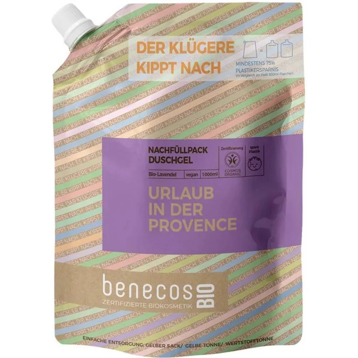 Benecos Duschgel Lavendel, Duschgel Refill 1L mit Bio-Lavendelblütenauszug und Bio-Apfelsaft, dermatologisch getestet
