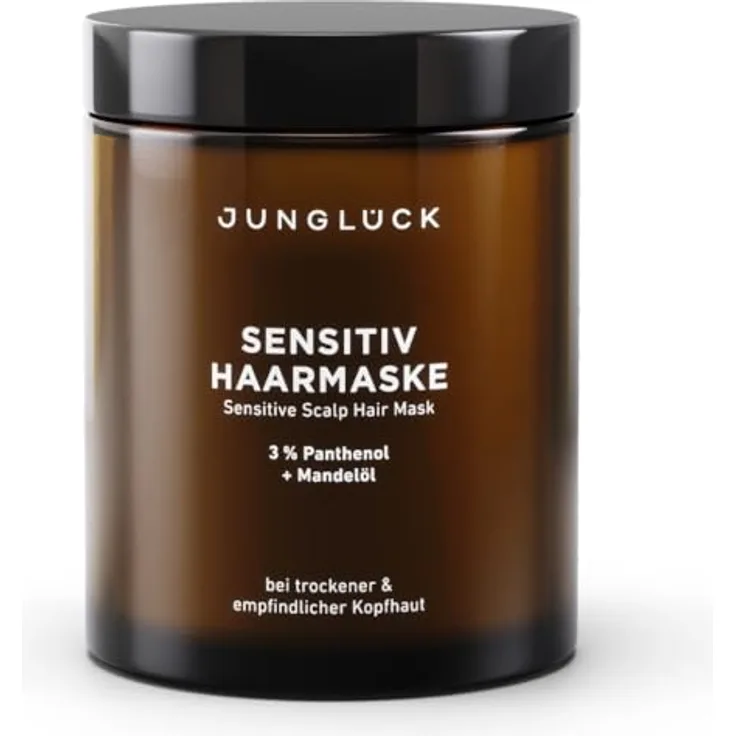 JUNGLÜCK Sensitiv Haarmaske - Vegan, ohne Silikone, natürliche Haarpflege mit BIO Mandelöl & Panthenol, beruhigt empfindliche Kopfhaut, repariert und schützt ohne auszutrocknen