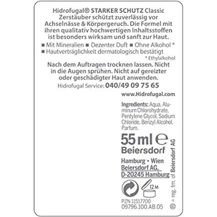 Hidrofugal Classic Zerstäuber, Anti-Transpirant mit dezentem Duft, 6er-Pack (6 x 55 ml) – Bild 2