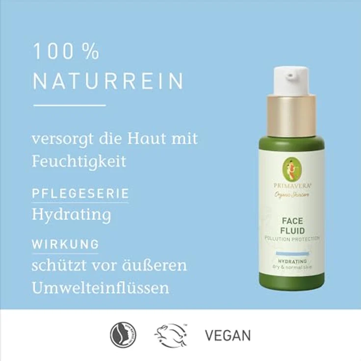 PRIMAVERA Face Fluid - Pollution Protection 30 ml - Naturkosmetik - Leichtes Gesichtsfluid für normale bis trockene Haut - vegan – Bild 2