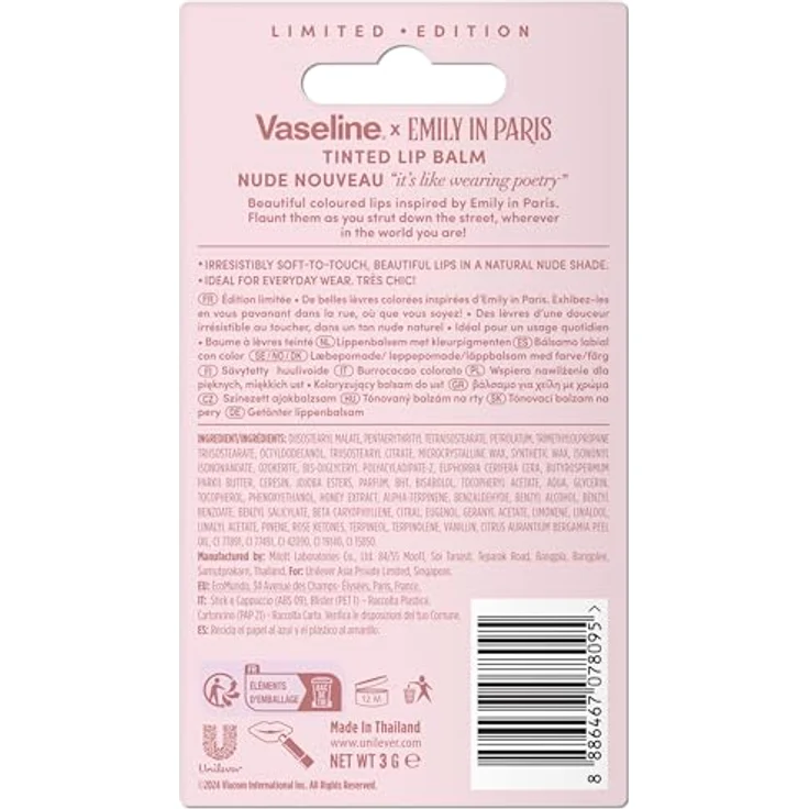 Vaseline LP Lippenbalsam, Emily Nude Nouveau, 3 g, 24H Feuchtigkeitsspendung, 9% Vaseline, natürlicher Hautton – Bild 3