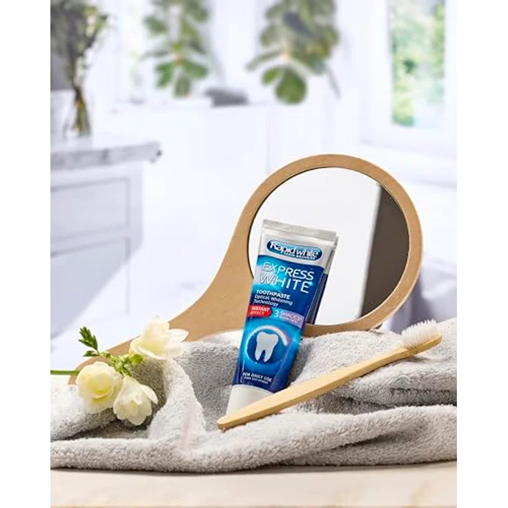 RAPIDWHITE Rapid White Zahnaufhellende Zahnpasta Express White, für bis zu 3 Töne weißer, stärkt den Zahnschmelz, schützt vor Karies, Minzgeschmack, klinisch getestet, 75 ml – Bild 2