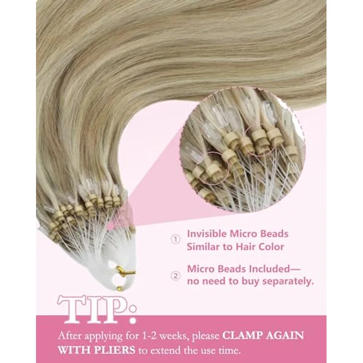 YoungSee Micro Extensions Echthaar, Aschblond, ohne Hitzeanwendung, glatt, unsichtbare Befestigung, atmungsaktiv – Bild 4