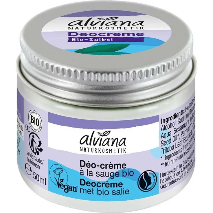 alviana Deocreme Deo-Stift mit Bio-Salbei, 50ml, ohne Aluminiumsalze und Ethanol