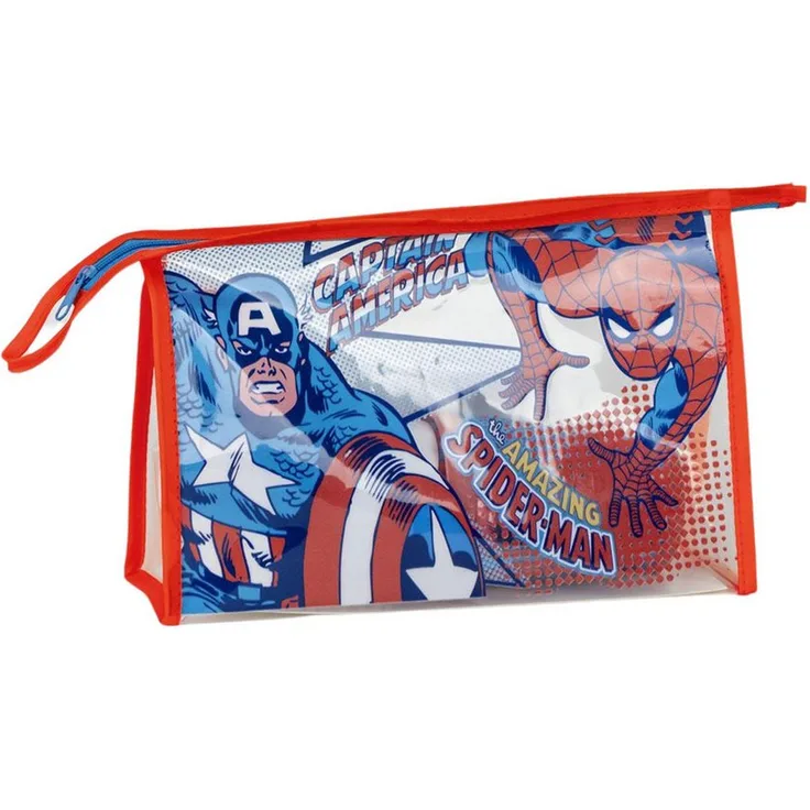 MARVEL Kulturbeutel Avengers Kulturtasche Pflegetasche - Gefüllt, ideal für Kinder, niedliches Design, strapazierfähige Materialien, bunt