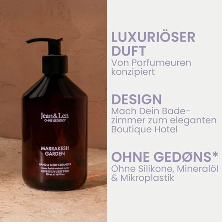 Jean & Len Hand & Body Cleanser Marrakech Garden, vegane Flüssigseife für Körper & Hände, eleganter Duft, 500 ml – Bild 2