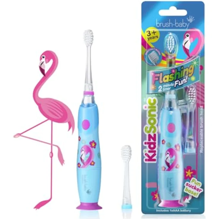BRUSH-BABY KidzSonic Schallzahnbürste für Kinder, Flamingo, sanfte Reinigung, 2 Modi – Bild 1