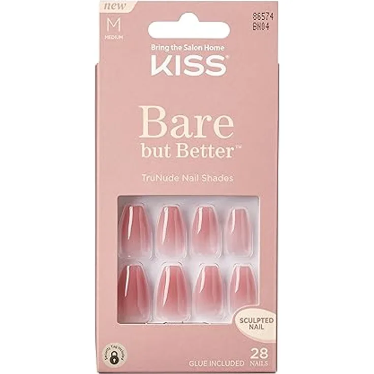 KISS Bare But Better Medium, künstliche Fingernägel 28 St., inklusive Kleber für langanhaltende Maniküre