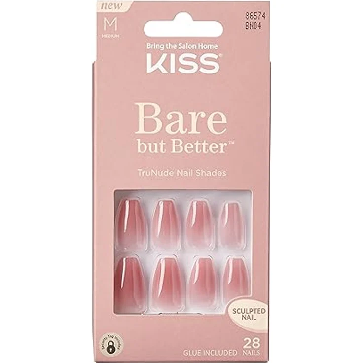 KISS Bare But Better Medium, künstliche Fingernägel 28 St., inklusive Kleber für langanhaltende Maniküre – Bild 1