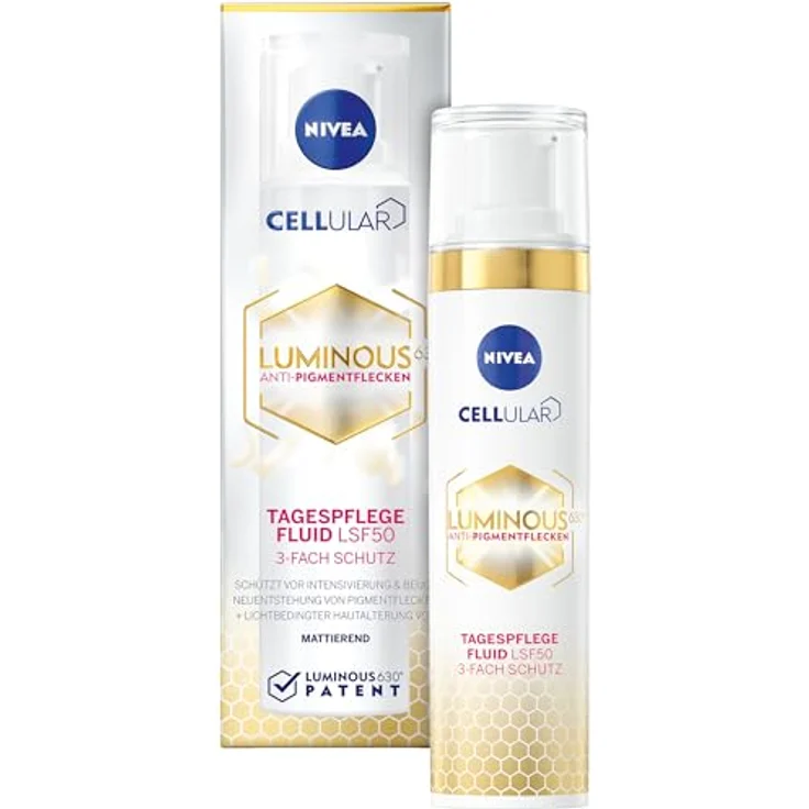 NIVEA Cellular LUMINOUS630® Anti-Pigmentflecken Tagespflege Fluid (40 ml), mattierende Gesichtspflege mit LSF 50 und Vitamin E, Fluid mit 3-fach Schutz für ein ebenmäßiges Hautbild – Bild 1