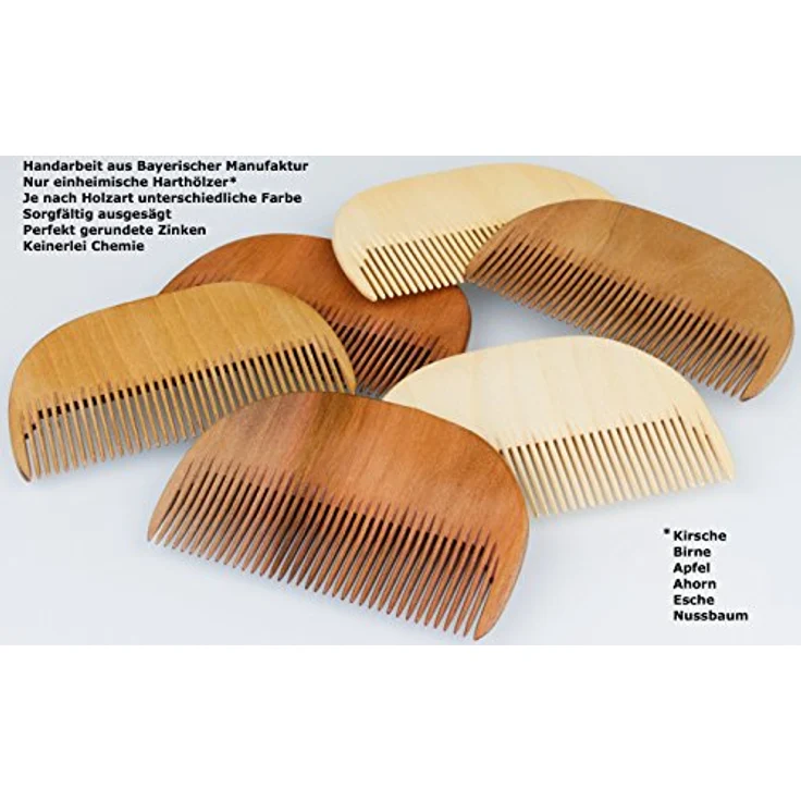 GREENDOOR Bartkamm, heimisches Hartholz, Herstellung in deutscher Manufaktur, 80 x 50 mm, antistatisch, Bart Holz Kamm Kirsche/Birne/Apfel/Esche/Ahorn/Nussbaum – Bild 3