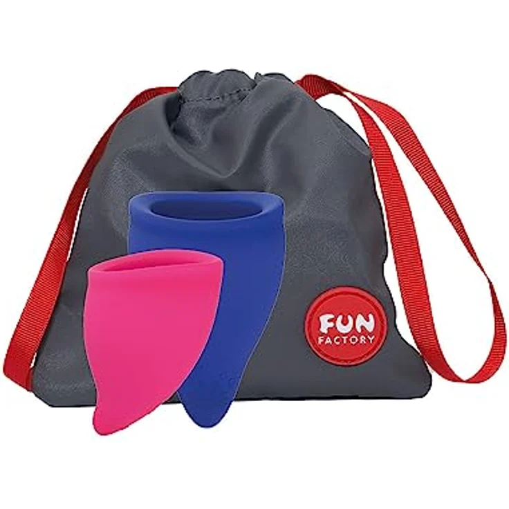Fun Factory Menstruationstassen Explore Kit Größe A&B Pink und Ultramarine, 2 Stück – Bild 2
